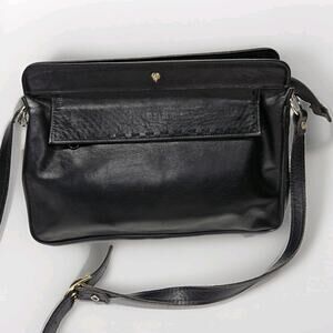Vintage Genuine Leather Black Handbag Purse Satchel Tote Womens Bag Korea Made